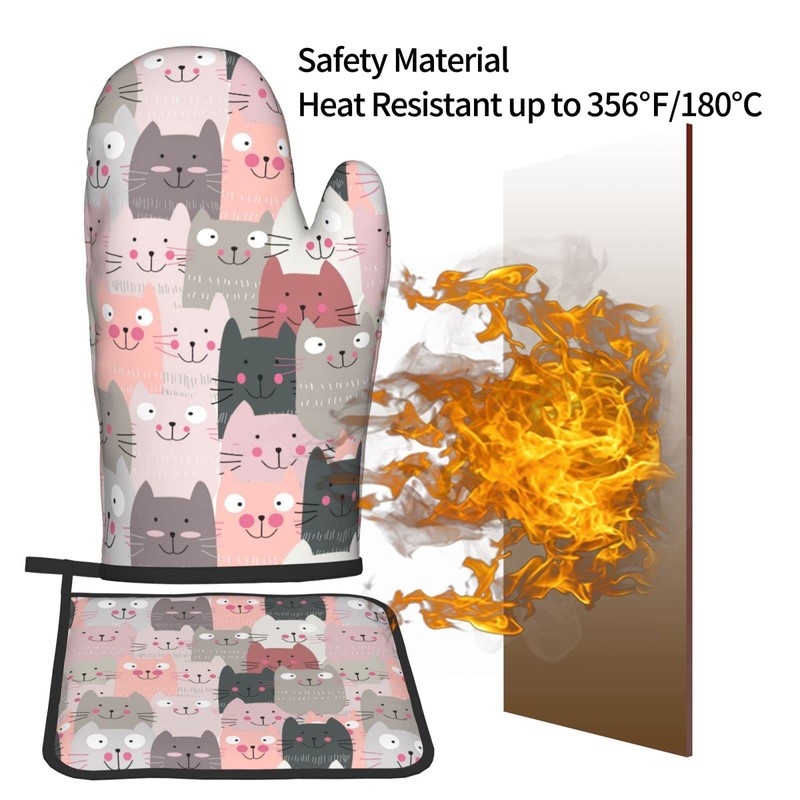 Oplp Funny Pink Cute Cats Oven Mitts and Pot Holders