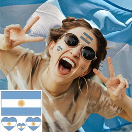 100pc Argentinian Flag Tattoo Stickers, 25-Sheet Argentina AR National Flags Face Temporary Tattoo Adult, Patriotic Republic AR Fake Tattoo for Men Women Kid Party Decoration