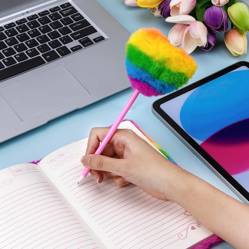 Biiange Plush Notebook, Fluffy Notebook Set, Rainbow Plush Notebook Diary,