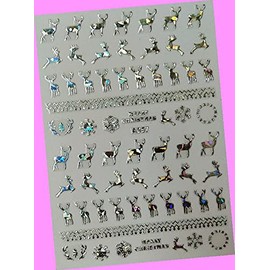 Merry Christmas Happy New Year Stars Snowflake Reindeer Tree 3D Nail Art Sticker A057 Laser Silver for Nails Design Decals Supplies Manicure Tips Sticker Colorful for Nail Decorations