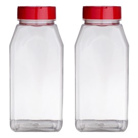 Skyway Supreme Large 32 OZ Clear Plastic Spice Bottles Containers - Set of 2 - Flap Cap Pour and Sifter Shaker Jars - Refillable Perfect For Storing and Dispensing Spices Herbs and Rubs - BPA Free
