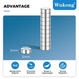 Wukong Pack of 120 5 x 3 mm Small Neodymium Magnets Extra Strong Mini Magnets for Fridge Fridge Magnetic Board Whiteboard Glass Board Silver