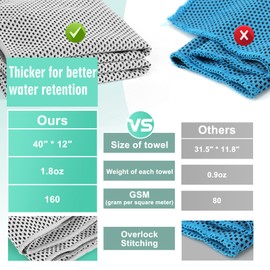 Tagefa Cooling Towels 40 Pack 40"x 12", 160gsm Bulk Cool Towels, Soft Breathable, Super Absorbent, Quick Cold Towel, for Bowling, Yoga, Travel, Camping, Golf, Football, Hiking, Outdoor Work