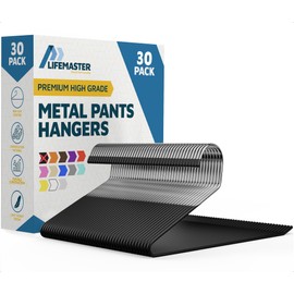 Lifemaster Metal Pants Hanger Set - 30 Pieces Elegant Non-Slip Closet Space Saving Hanger Set for Pants, Trouser, Blankets, and Jeans with Rubber Coating and Open Ended Sleek Design - Black