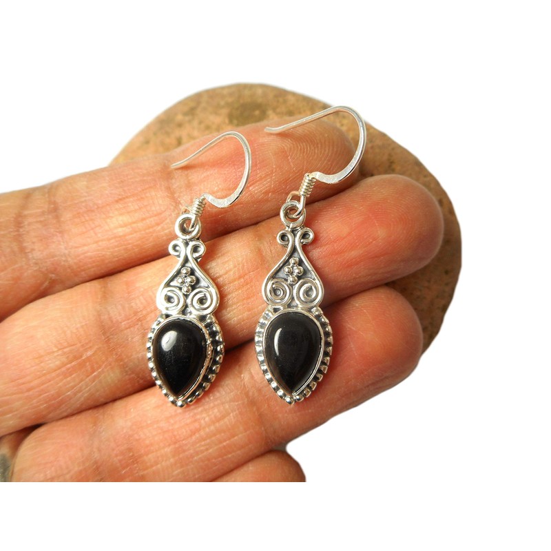 Art Gecko Sterling Silver Black Onyx Teardrop Earrings, Stone, Onyx