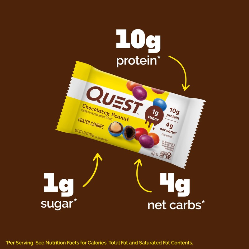Quest Nutrition Coated Candies, Chocolatey Peanut, 1g Sugar, 10g Protein,