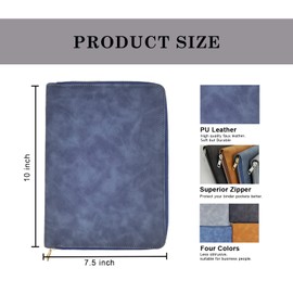 A5 Leather Notebook Portfolio Budget Planner PU Leather Cover with Zipper 6 Rings Refillable Money Document Organizer for Business Interview (Blue)