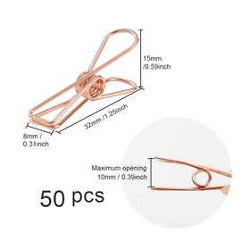 UMCHU Pack of 50 Mini Clips for Photos, Outdoor Tent Rope Clip, Rose Gold Binder Clips, Snack Closure Clip, for Outdoor Tarp, Windproof Camping Awnings (Tent Rope Clip - 50)