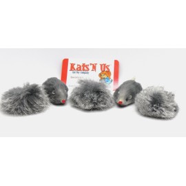 Kats'N Us Real Rabbit Fur Pom Pom & Mouse Cat Toy - Assorted Color Interactive Cat Entertainment - 5 Pack Gray
