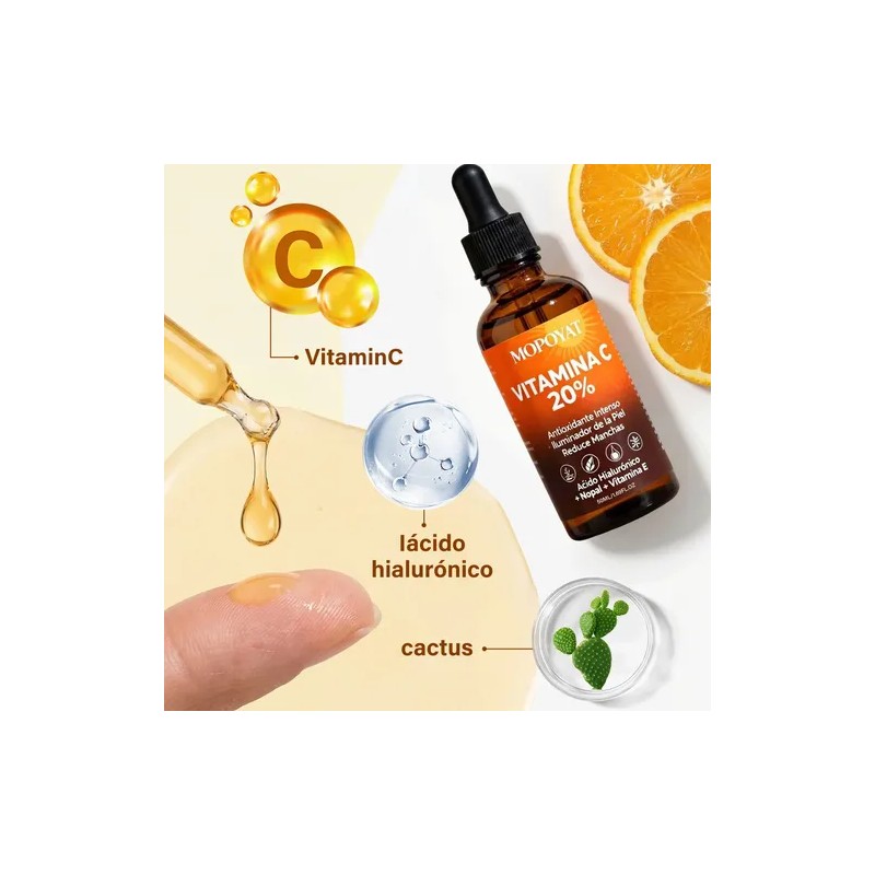 Serum Facial Brillante Con 20% Vitamina C Ácido Hialurónico