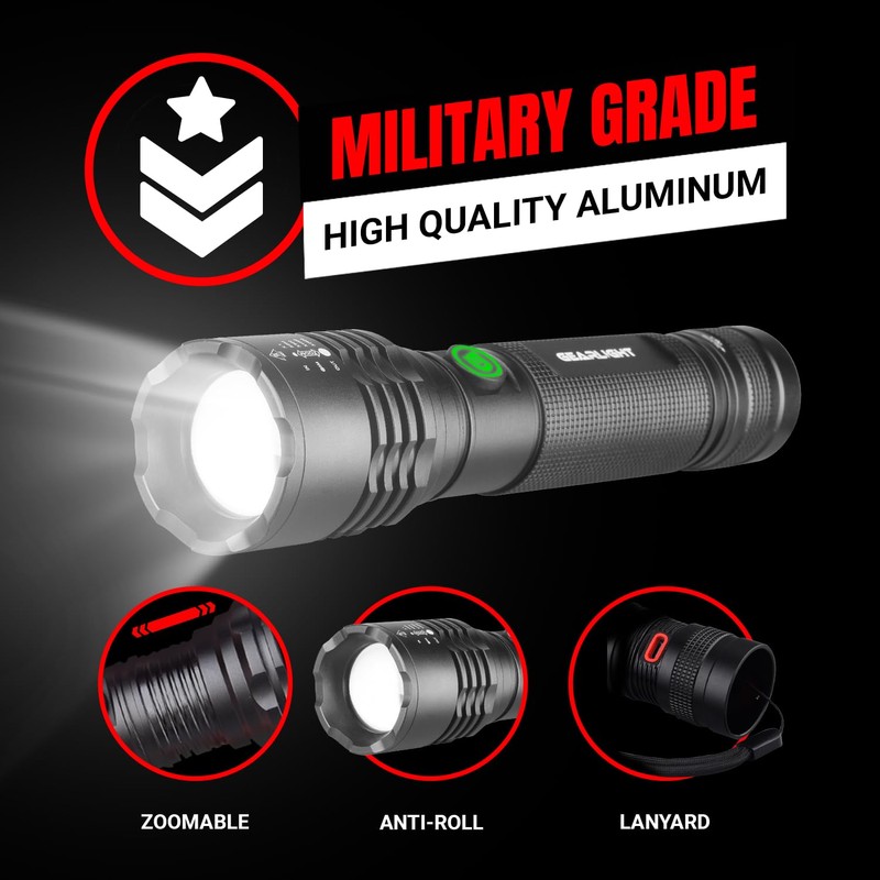 GearLight S2000 LED Rechargeable Flashlight High Lumens - Super Bright,