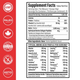 Collagen Peptides Powder (Type I & III) | Hydrolyzed Multi Collagen Protein Powder for Women w/Vitamin C + Biotin for Hair Growth, Skin, Nails, Recovery | Paleo & Keto Supplement, Unflavored (45 Servings)