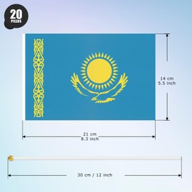 ASUNO 20 Pack Kazakhstan Flags HandHeld Small Banners 14 × 21 cm Mini Kazakh Stick Flag Polyester for Party Decorations World Cup International Festival Events Indoor and Outdoor