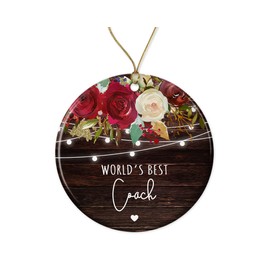 KrysDesigns World's Best Coach Ornament - Gift for Coach Birthday - Sports Gym Teacher Fitness Appreciation Gift - Coach Thank You - Gift Ceramic Holiday Decoration Both Sides, White