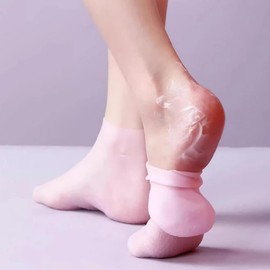 Juego de 4 pares de guantes y calcetines hidratantes silicona, calcetines y guantes antideslizantes para spa, alta elasticidad, reutilizables para suavizar las manos los pies, hidratar en sec