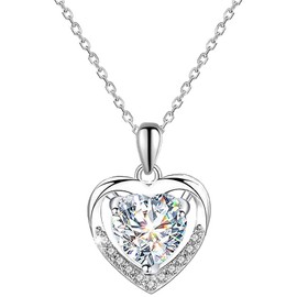 Suyi Heart Necklace 925 Sterling Silver Necklaces for Women Cubic Zirconia Pendant Necklace for Women Girls Silver 1