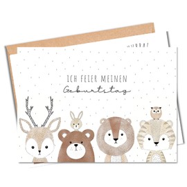 MeinBaby123® 10 Children's Birthday Party Invitation Cards, Boys and Girls Birthday Invitations, Safari Animals, Includes 10 Envelopes, Premium Quality (Cute Animals V3)