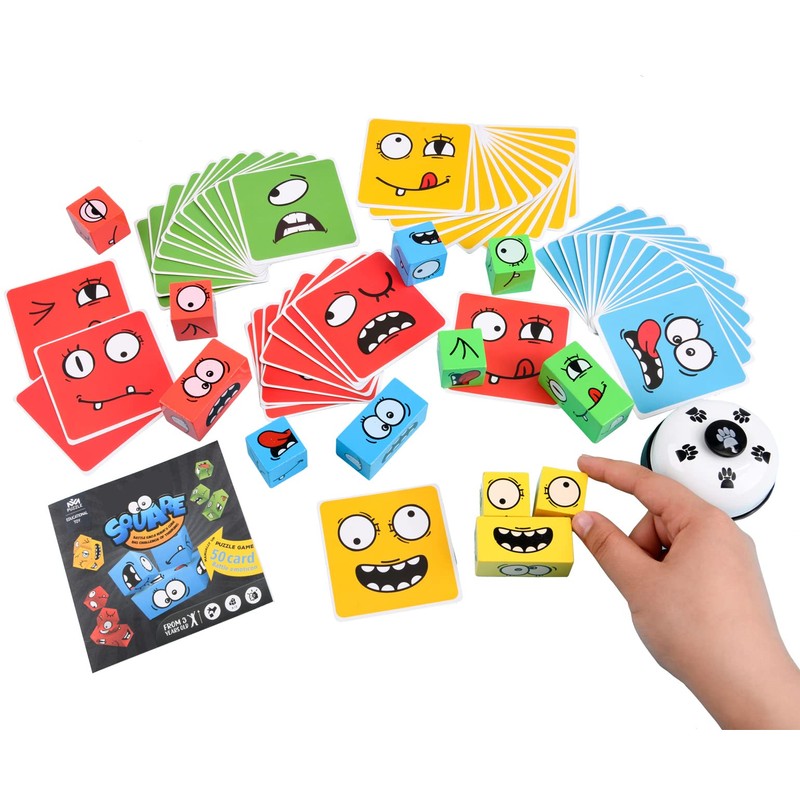 Wooden Face Changing Magic Cube Game, Expression Puzzle Building Blocks