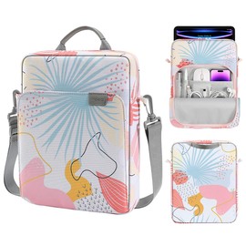 MoKo Tablet Case with Shoulder Strap & Handle, Multiple Compartments, Tropical leaf