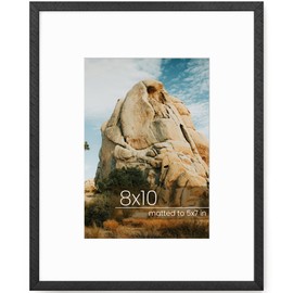 8x10 Picture Frame, Unqiue Brushed Cross-Hatch Aluminum Photo Frame with 5x7 Removable Mat, High Definition Plexiglass and Hanging Kits, Vertical and Horizontal for Tabletop and Wall Mounting, Black