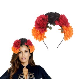 Lopsity Mexican Flower Crown Headband Hawaiian Frida Floral Rose Flower Crown Fake Flower Crowns Headbands For Women Party Costume (B)
