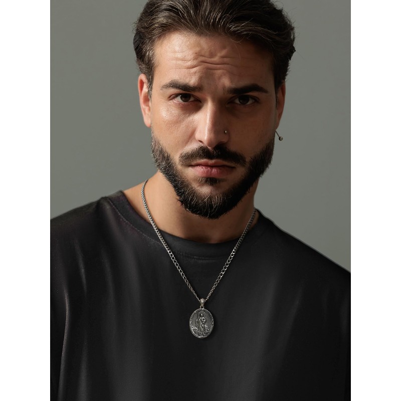 NORBU S925 Saint Necklace for Men, Patron Amulet Saint Medal