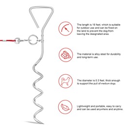 Relux Dog Tie Out Cable and Stake, 16FT Outdoor Dog Stake for Yard Training, Running, Hiking,Camping, 16 Inch Heavy Duty Dog Anchor Spiral Stake for Small to Medium Dogs(Red)