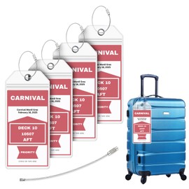 4 Pack Cruise Ship Luggage Tag Holders fits Carnival. Clear PVC, 6 x 3.5 Inches, Waterproof with Steel Fasteners for All Carnival Cruise Lines 2025-26. Cruise Essentials 2025. Must Have Luggage Item