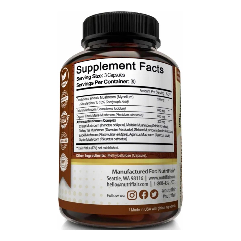 Mushroom Complex 2600mg (90 Cápsulas) Nutriflair Hecho En Eu Sin