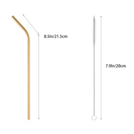 10 Pcs Stainless Steel Straws, Reusable Drinking Straws, Bent Metal Straw Sets with 2 Pcs Cleaning Brushes (Gold, 8.5 Inch)