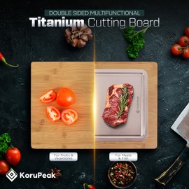 Double-Sided 100% Titanium Cutting Board with Bamboo Charcuterie Side – Pure Titanium Cutting Boards for Kitchen – Large(15.75"x11.75") Elegant Cutting Board w/Juice Groove & Wood Presentation Surface