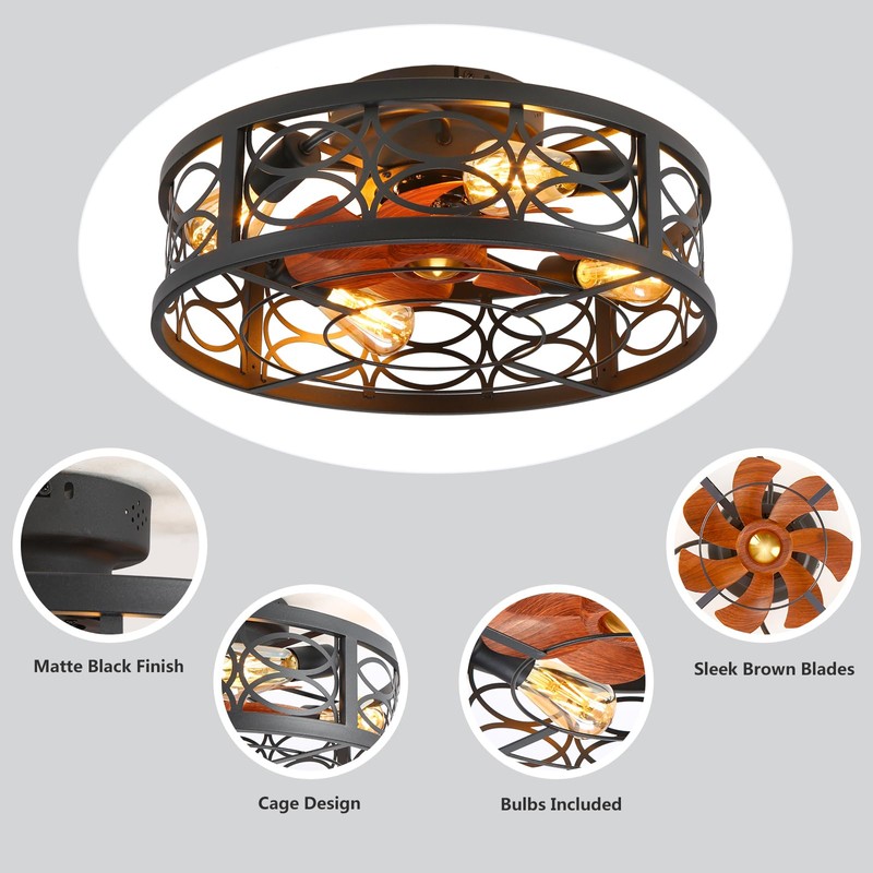 HUEOCZW 20" Caged Ceiling Fan with Light and Remote，Bladeless Ceiling