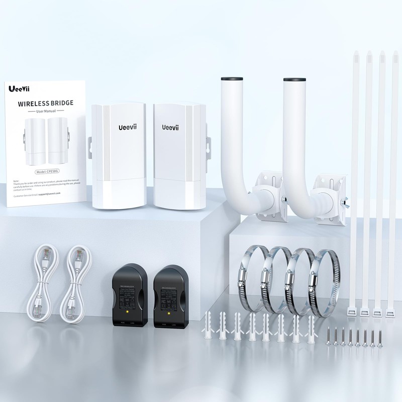 Wireless Bridge with 2 Brackets, UeeVii 5.8G Point to Point