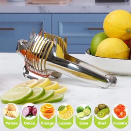 KAYCROWN Tomato Slicer Holder, Lemon Cutter Slicer for Slicing, Stainless Steel Onion Slicer Holder for Slicing with Paring Knife, Vegetable Cutter for Tomato, Lemon, Assistant Tool for Slicing