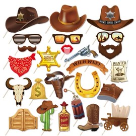 Dusenly 25pcs West Cowboy Photo Booth Props Cowboy Party Photo Props for Boy Men Cowboy Party Carnival West Style Party Decorations
