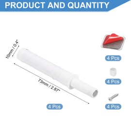 sourcing map 4 Pcs Magnetic Push Latches for Cabinet Door, 2.87x0.4 Inch Push to Open Door Latch Cabinet Hardware, Hidden Door Release Drawer Pull on Closet Touch, Plastic White 73x10mm