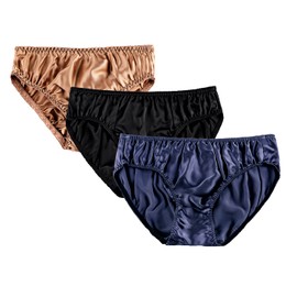 LingDooo Men's 3Pairs Pure Silk Underwear Panties Soft Smooth Healthy Basic Briefs Double Silk Crotch (S(Tag L), A)