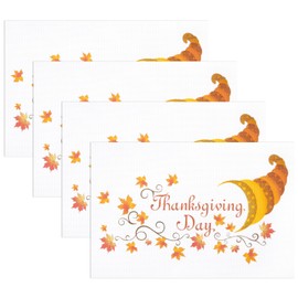 Banchif Thanksgiving Placemats Set of 4 Fall Place Mats Pumpkin Maple Leaves Table Mats Washable Non-Slip Heatproof Woven Placemats for Dining Table (17.7" X 11.8")