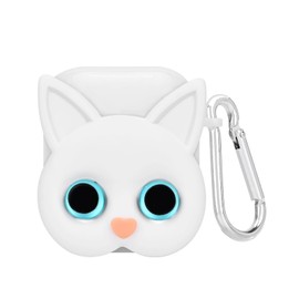 DiyGody Case for AirPods 1/2 Cover with Portable Keychain, Cute White Cat 3D Cartoon Design Women Teen Protective Shockproof Soft TPU Premium Cover for AirPods 2nd Generation