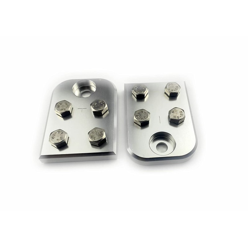 A pair of 4-point flat lug battery terminal blocks, using