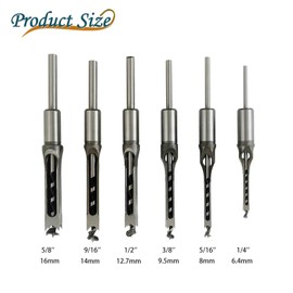 YuYBrightmi Square Hole Mortise Chisel Drill Bit Tools 1/4", 5/16", 3/8", 1/2", 9/16", 5/8"（6.4mm,8mm,9.5mm,12.7mm,14mm,16mm for Precise Square Hole Drilling