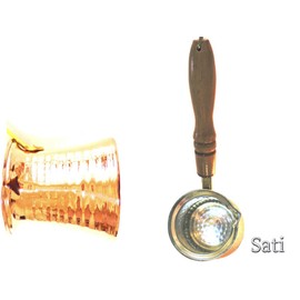 (Made in Turkey) Copper Ibric Jezbe (Turkish Coffee) Wooden Handle for 3 Coffee