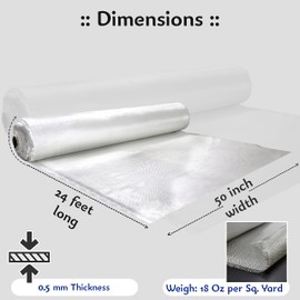 SIMOND STORE Fiberglass Cloth 18 Oz - 50 Inch x 24 Feet / 8 Yd Long - E-Glass Plain Weave Fiber Glass - Fiber Glasses Cloth - Woven Roving Fiberglass Cloth for Boat Auto Surfboard Tub Pool Repair