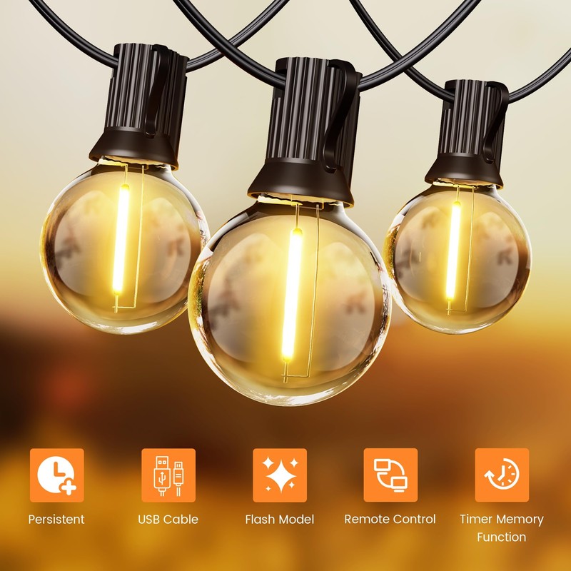 OHLUX 30FT Solar Globe String Lights Outdoor,Waterproof Solar G40 Patio