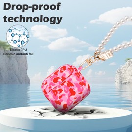 CameCosy Compatible for AirPods 4th Generation Case for Women with Cute Pearl Keychain, Unique Camouflage Camo Design Soft TPU Protective Skin Cover for AirPods 4 (2024) -Pink