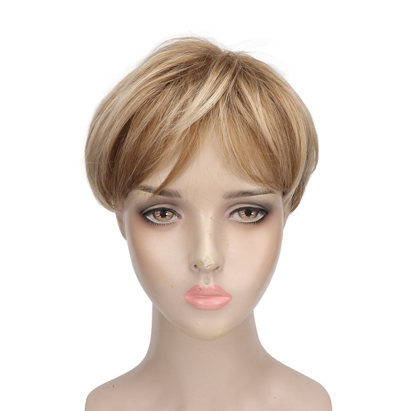 Hair Blonde Human Hair Wigs Pixie Cut Wigs Synthetic Golden
