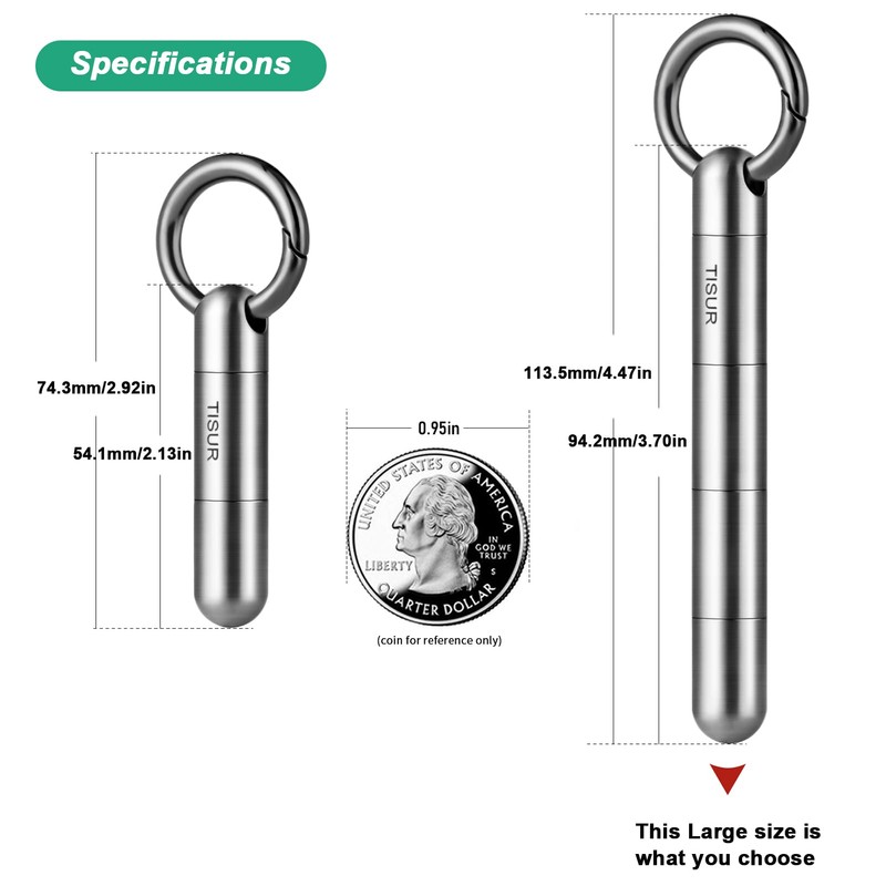Large Keychain Pill Holder.TISUR Titanium Pill Case Waterproof Pill Fob