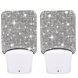 Sumind 2 Pcs Silver Rhinestone Night Lights Plug in Bling Night Light Auto Shine Glitter Lamp Decorative LED Night Lamp with Light Sensor for Bedroom, Kitchen, Bathroom, Hallway, Stairs, Toilet
