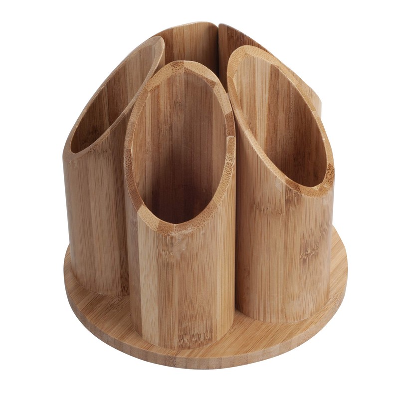 MobileVision Bamboo Circular Rotating Utensil Holder & Kitchen Organizer, 5