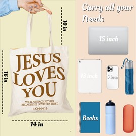 Odebyata Christian Gifts Tote Bag, Bible Verse God Jesus Light Brown Canvas Shopping Bag for Reader Besties Girl Friend Daughter Mom Grandma Grocery Shoulder Bag (Jesus B)